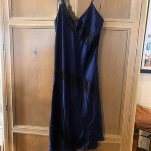 House of Harlow 1960 Asymmetrical Navy Dress with Black Lace
